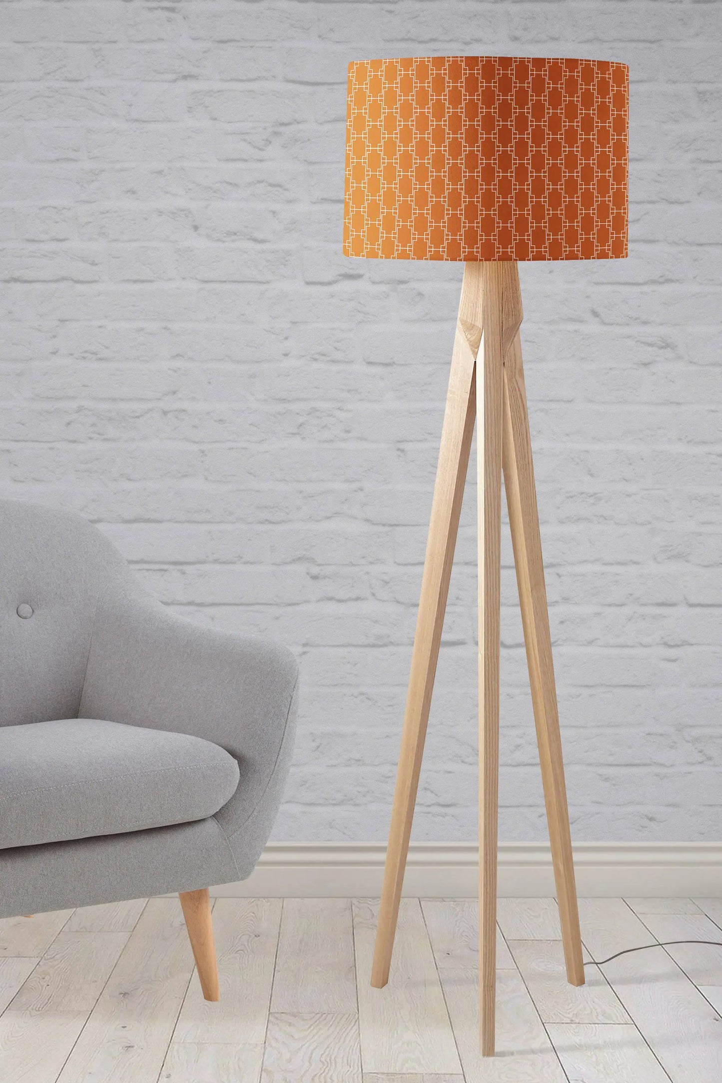 Dark Orange Lampshade with a White Geometric Design, Ceiling or Table Lamp Shade Shadow bright