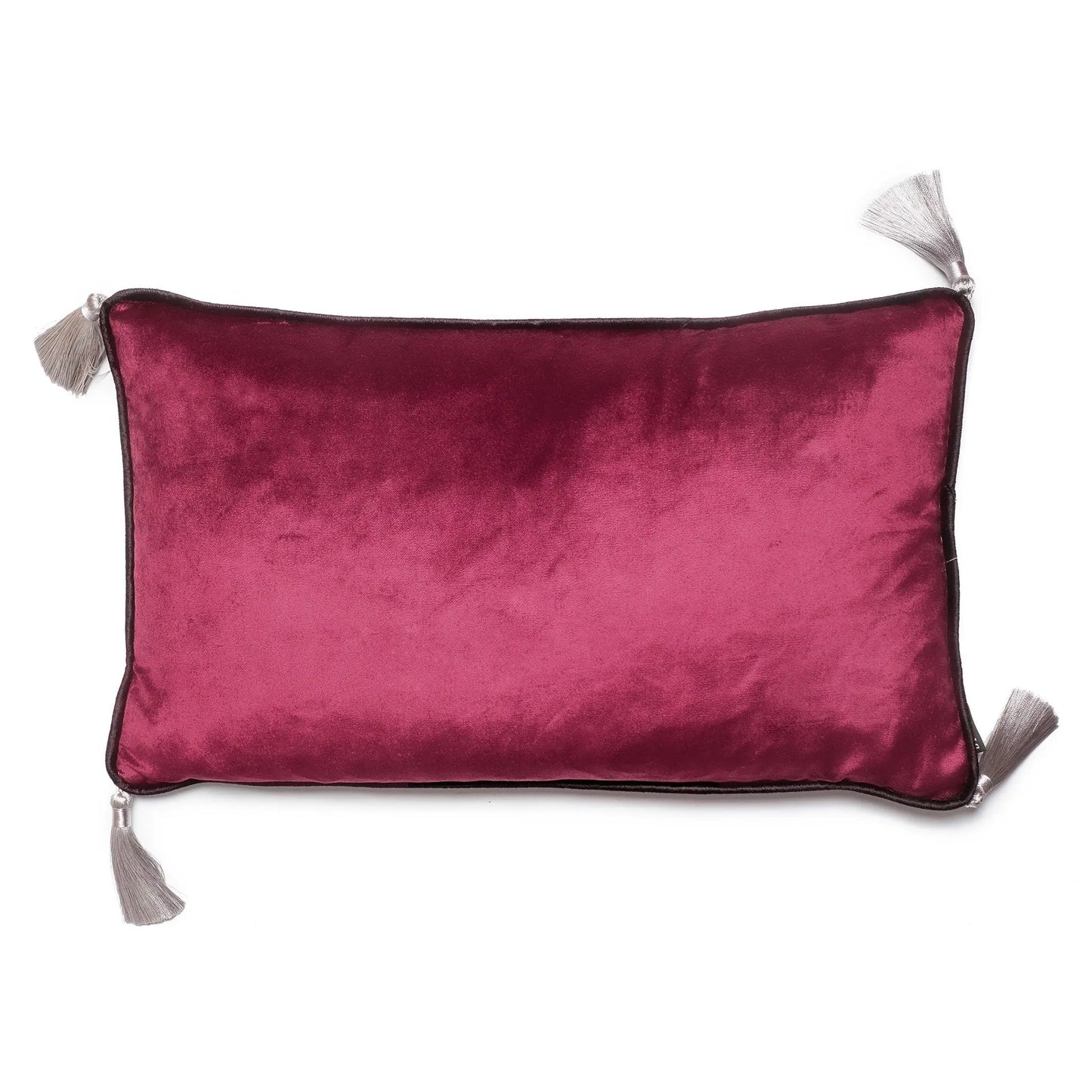 Dark Purple Velvet Rectangular Cushion With Tassels Bivain