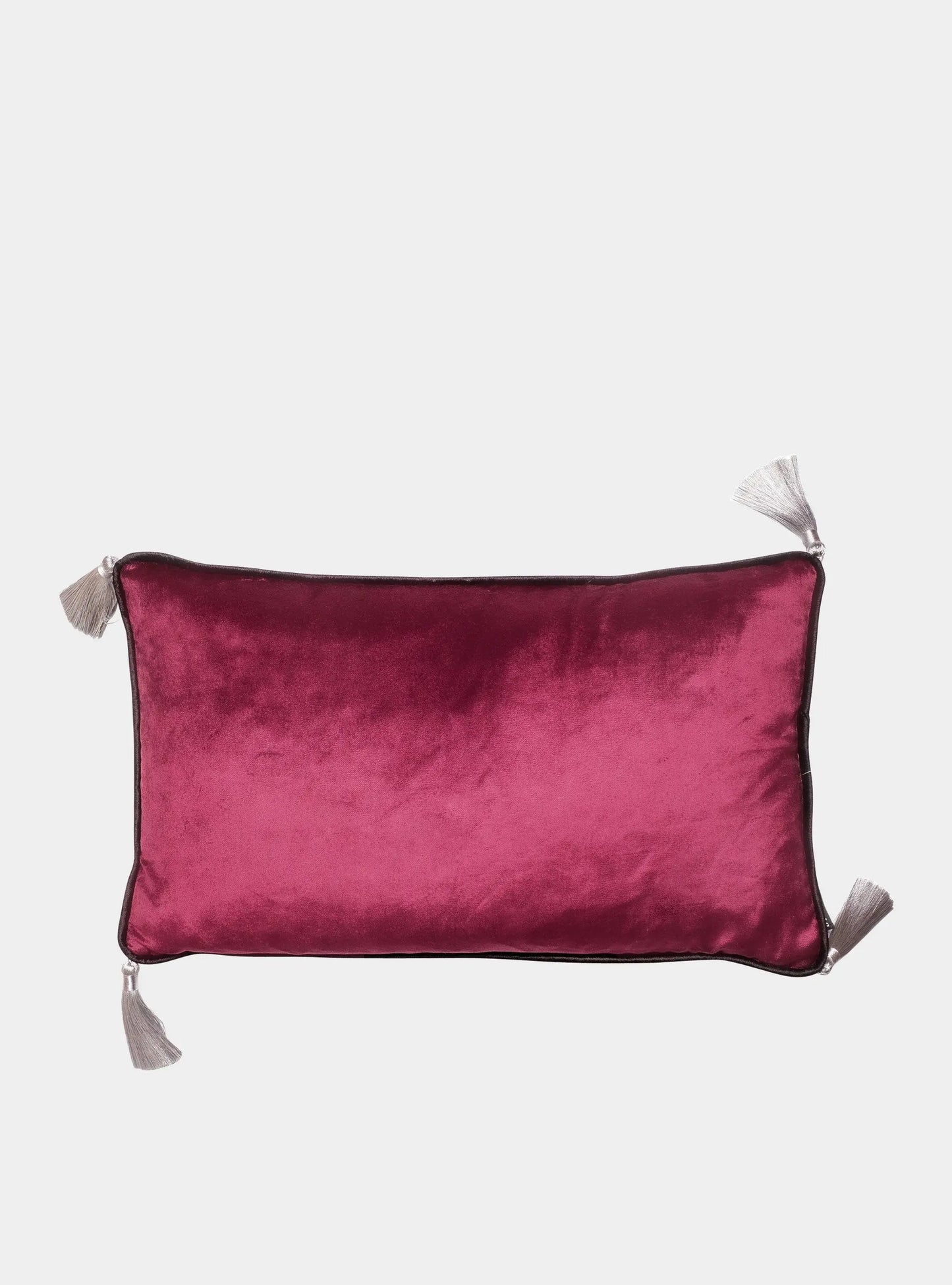 Dark Purple Velvet Rectangular Cushion With Tassels Bivain