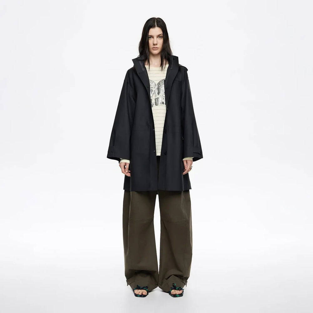 Dark blue rubberized A-line trench Bimba y Lola UK