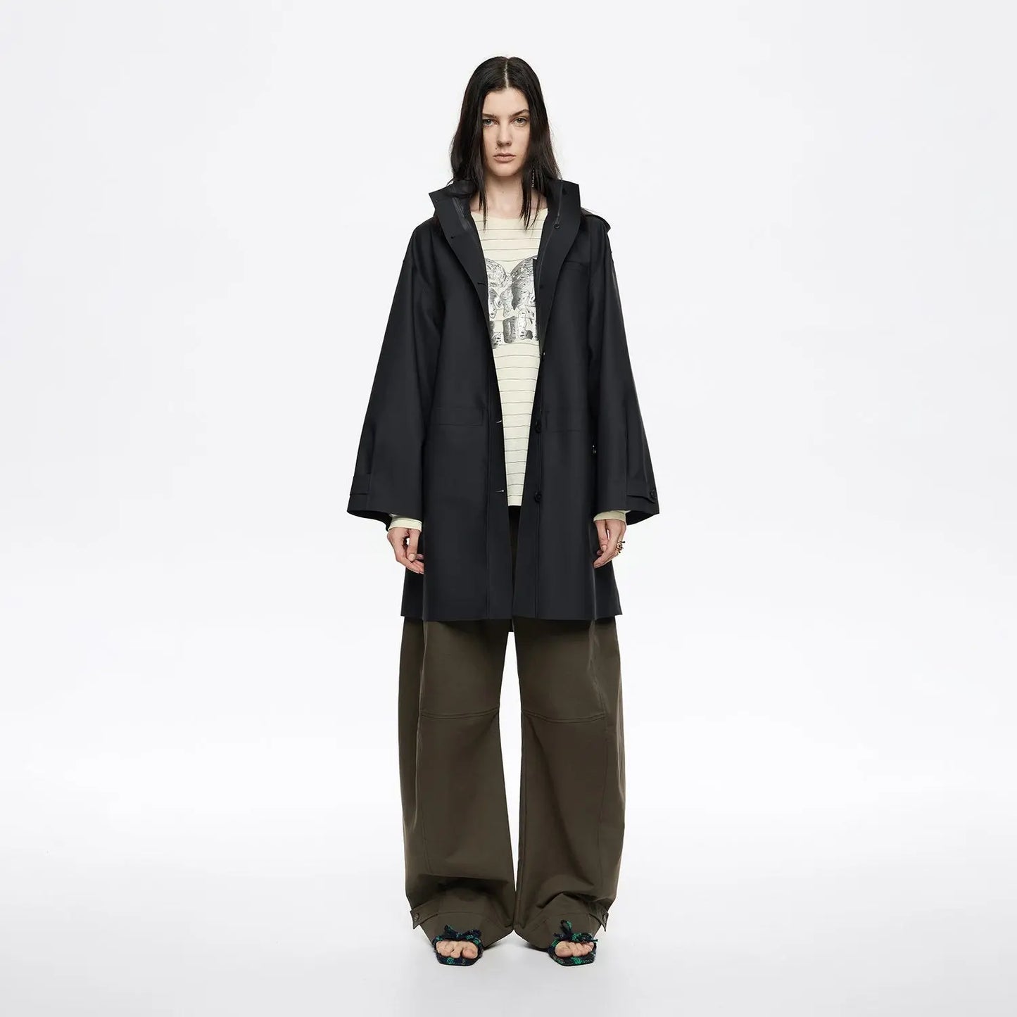 Dark blue rubberized A-line trench Bimba y Lola UK