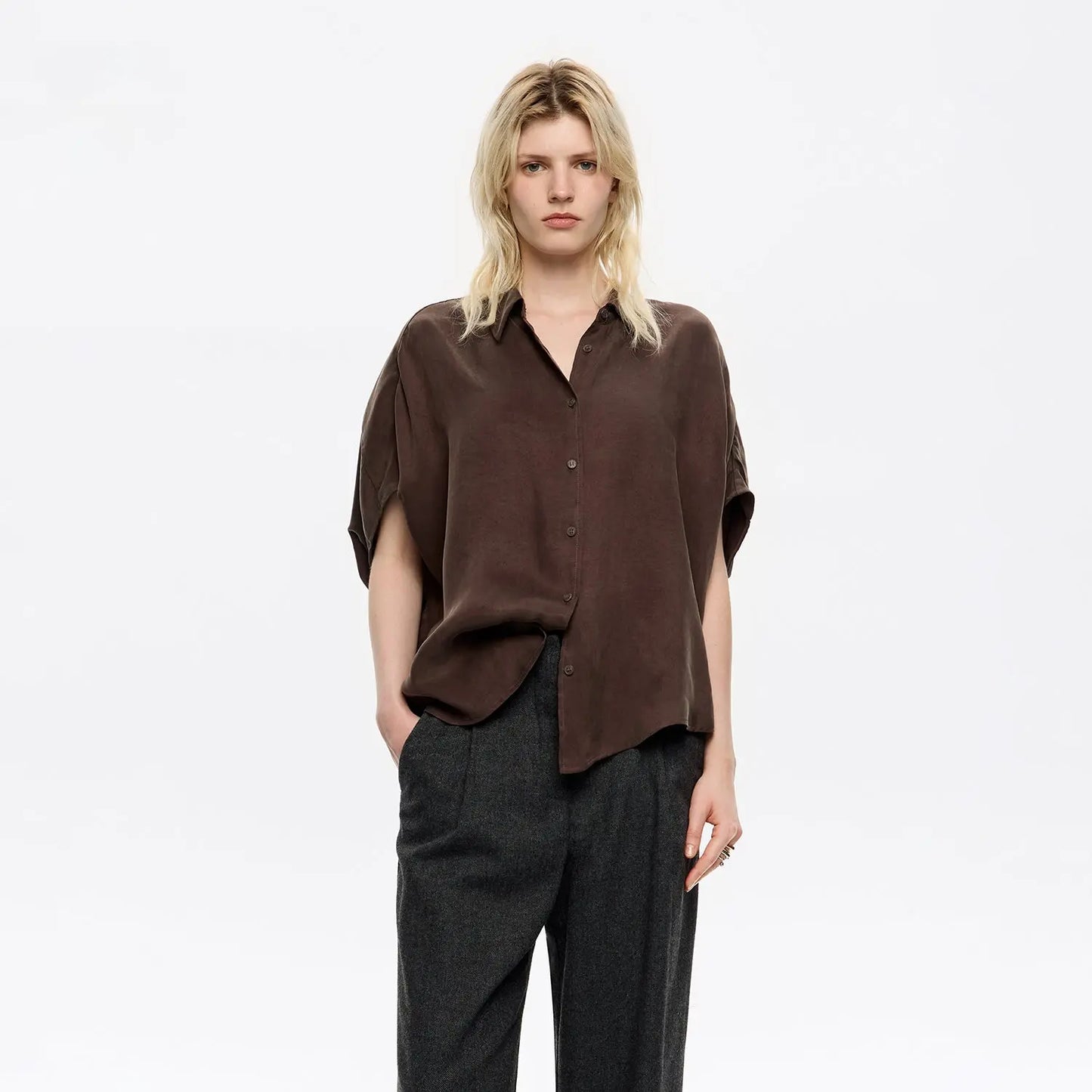Dark brown fluid cape shirt Bimba y Lola UK