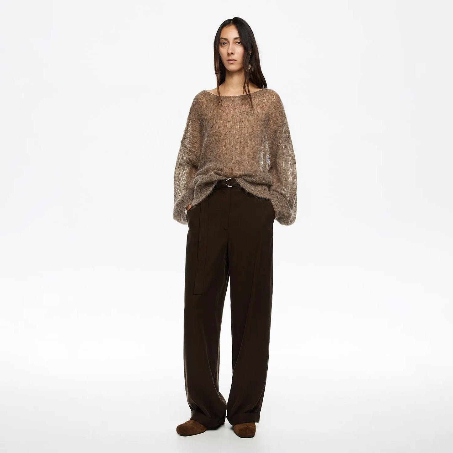 Dark brown fluid flared trousers Bimba y Lola UK