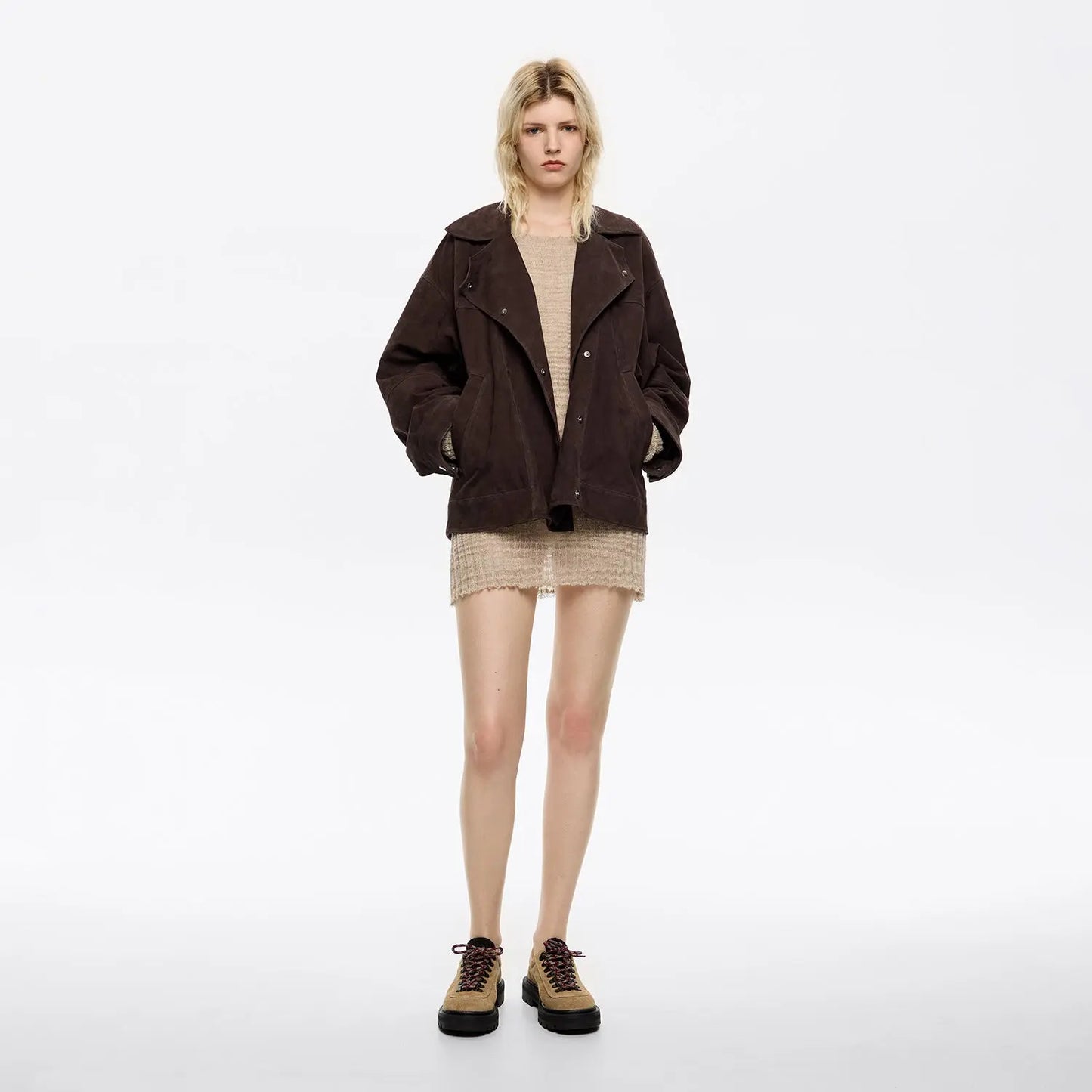 Dark brown suede double-breasted jacket Bimba y Lola UK