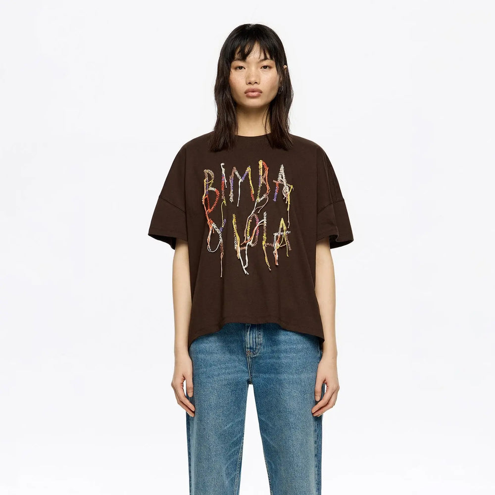 Dark burgundy fringed logo T-shirt Bimba y Lola UK
