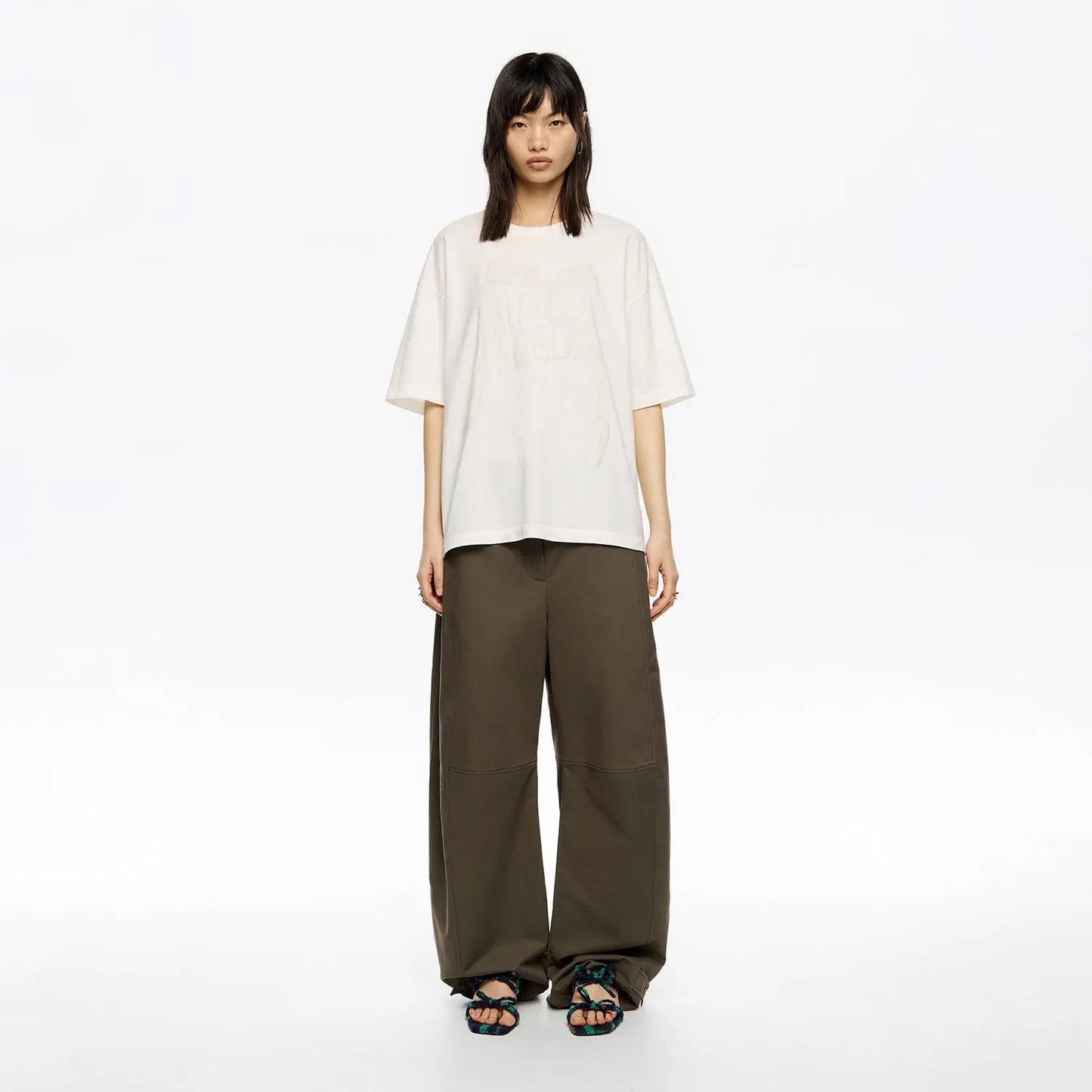 Dark khaki adjustable barrel leg trousers Bimba y Lola UK