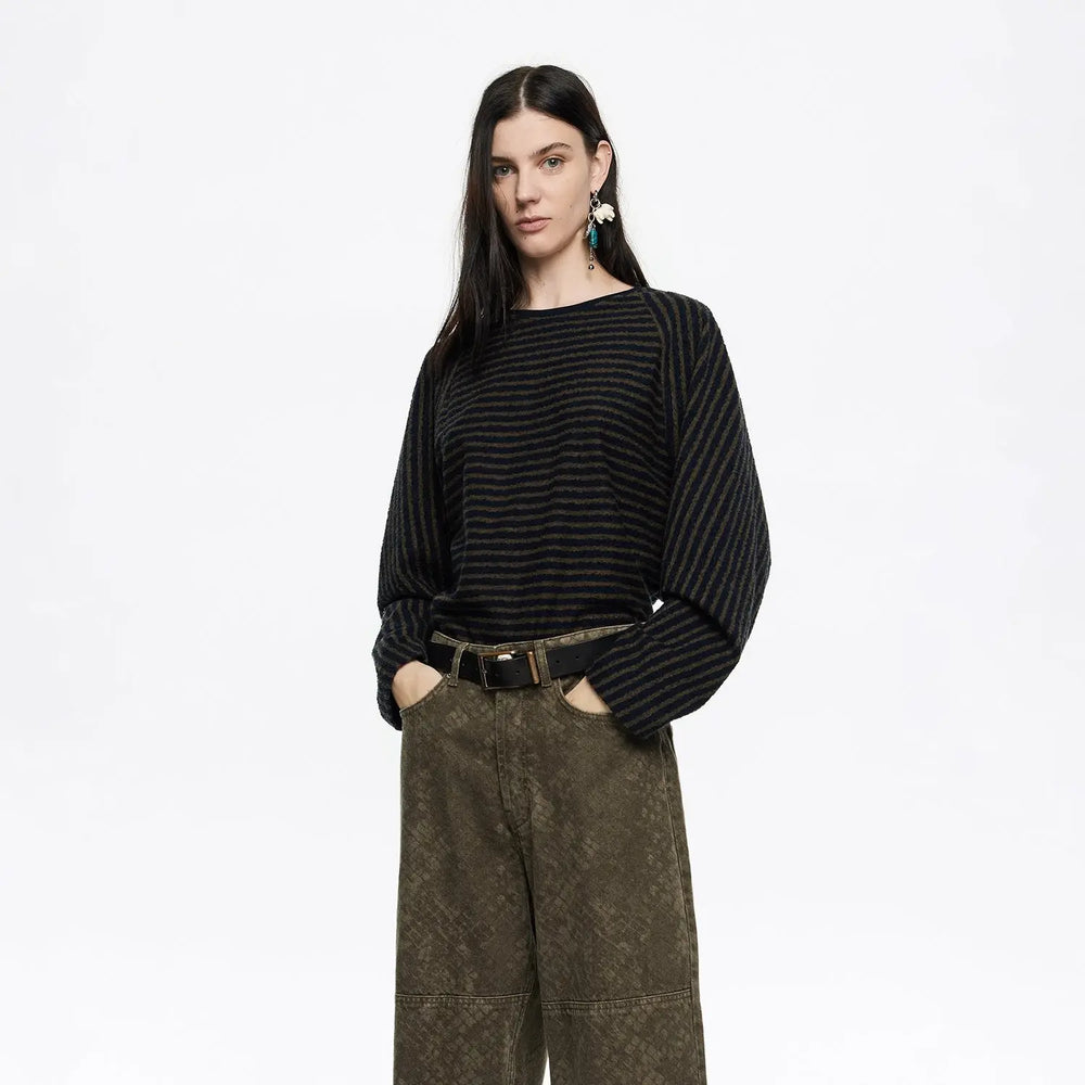 Dark khaki striped raglan T-shirt Bimba y Lola UK