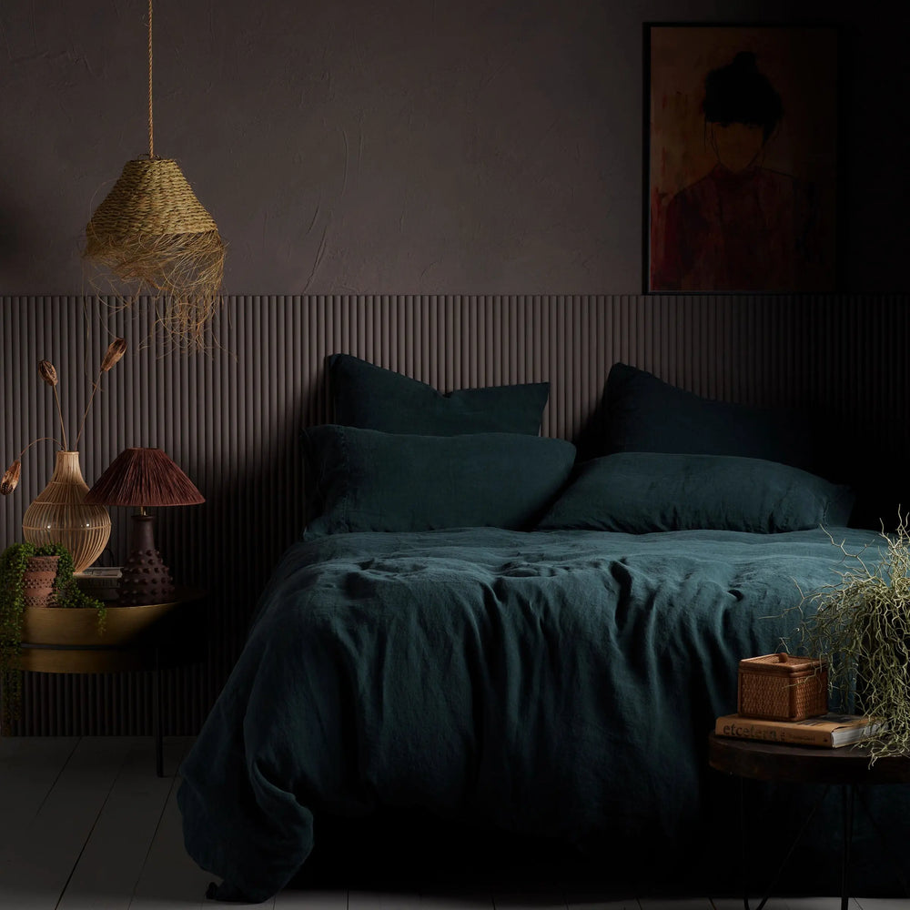 Darkest Spruce 100% Linen Fitted Sheet The Secret Linen Store