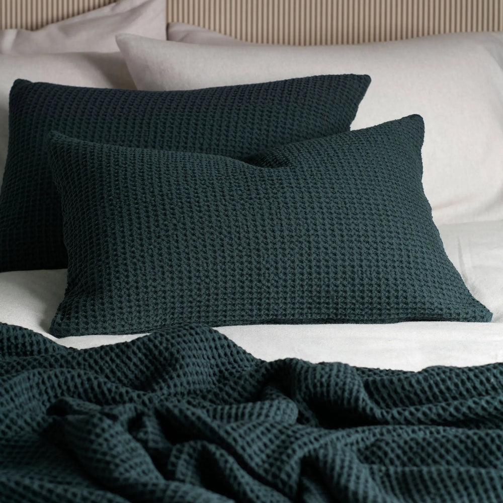 Darkest Spruce Big Waffle 100% Cotton Throw The Secret Linen Store