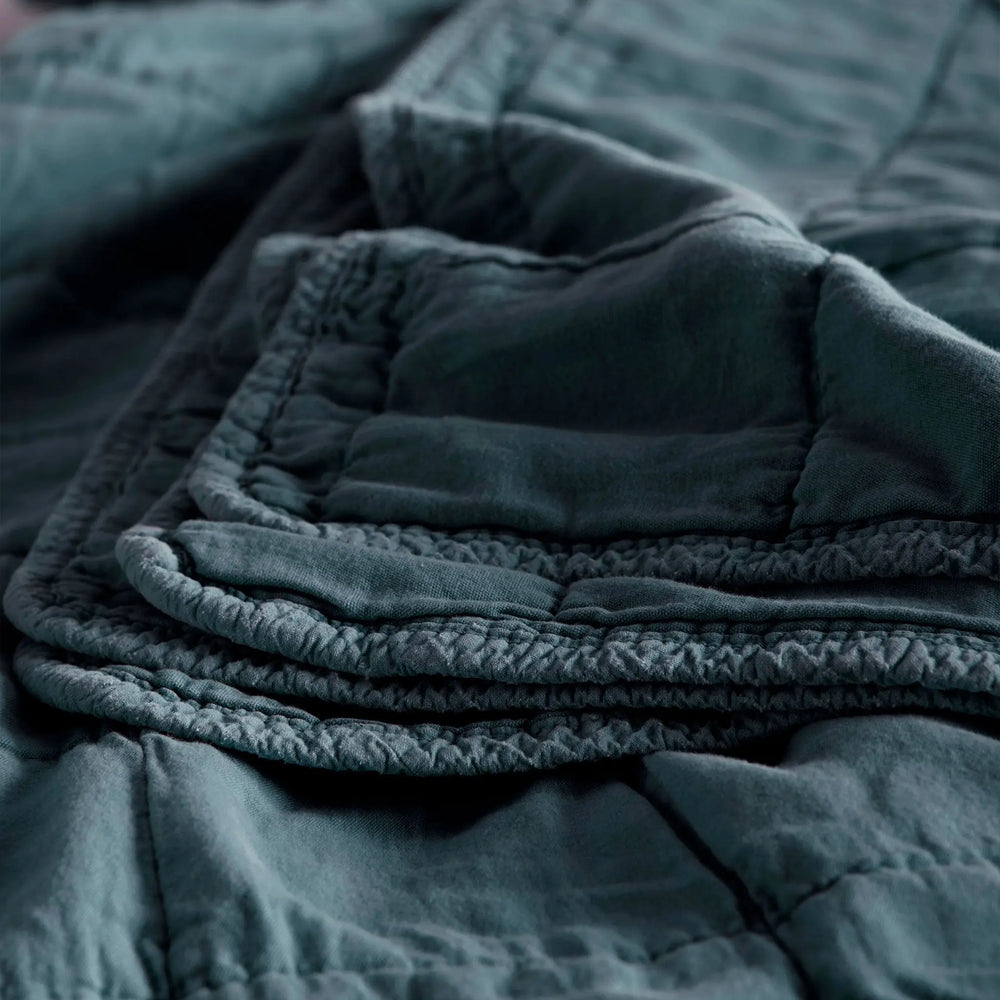 Darkest Spruce Finn 100% Cotton Quilted Throw The Secret Linen Store
