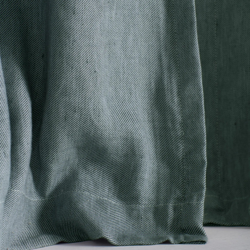 Darkest Spruce Twill Cotton Linen Blackout Pencil Pleat Curtains (Pair) The Secret Linen Store