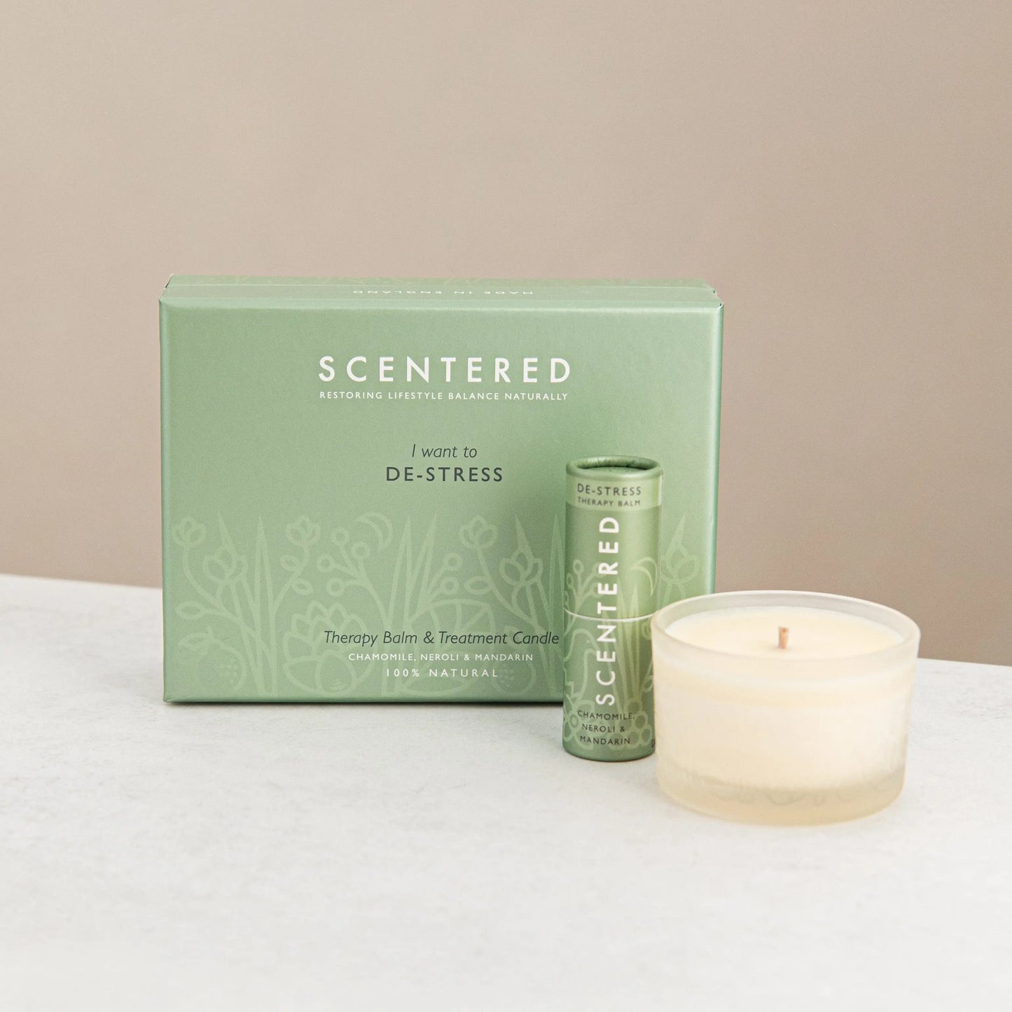 De-stress Balm And Candle Set Scentered