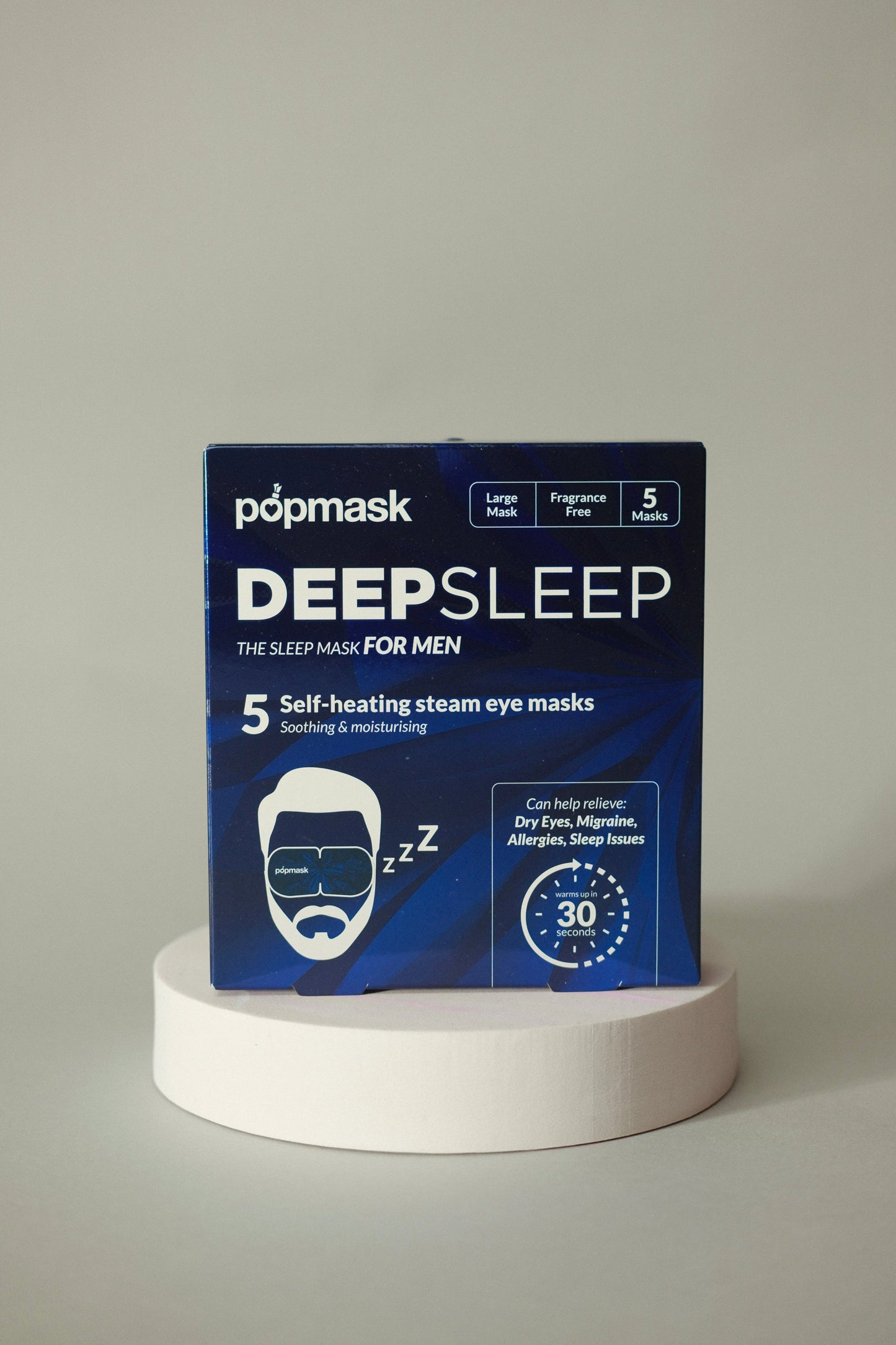 Deep Sleep Self-Heating Eye Masks for Men - 5 Pack | Natural Dry Heat Relief for Migraines, Headaches, Allergies, and Dry Eyes Popmask