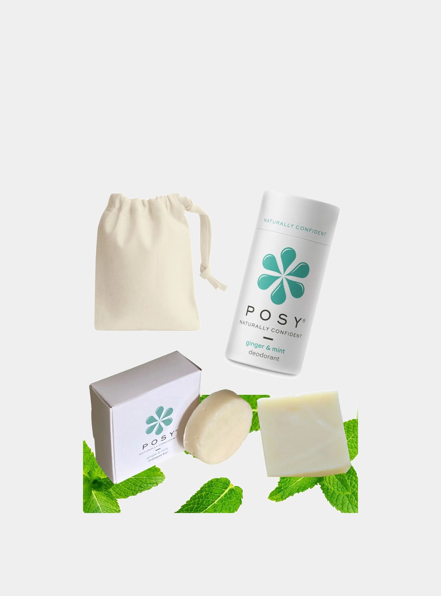 Deodorant, shampoo & conditioner bar cotton bag bundle Posy London Natural Deodorant, Skin & Hair Products