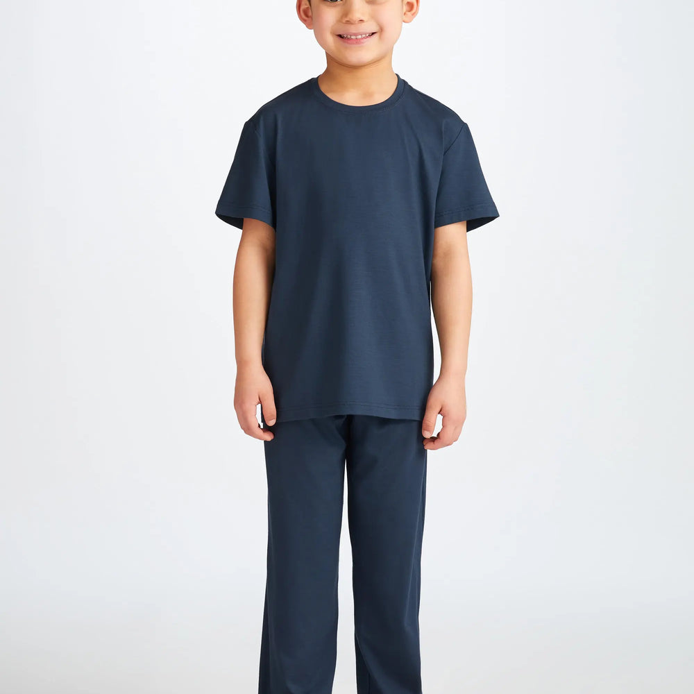 Derek Rose Kids' Lounge Set Basel Micro Modal Stretch Navy Derek Rose