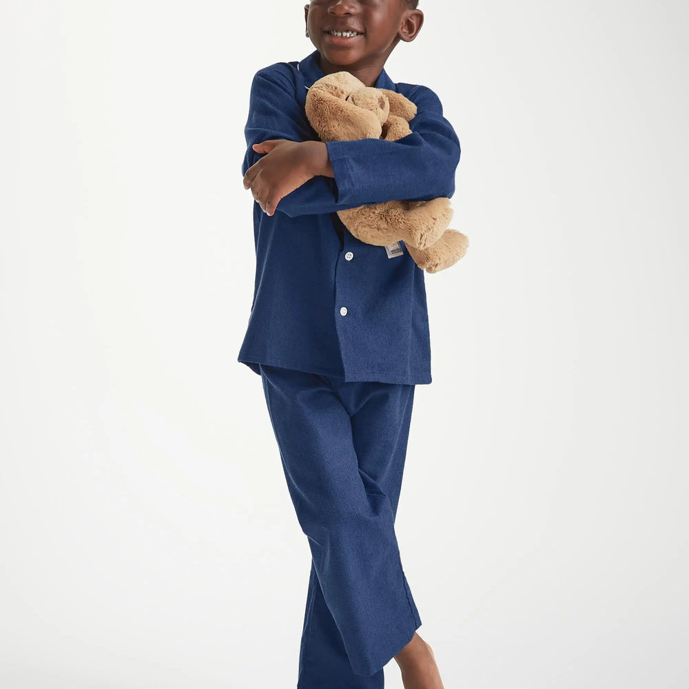 Derek Rose Kids' Pyjamas Balmoral 3 Brushed Cotton Navy Derek Rose