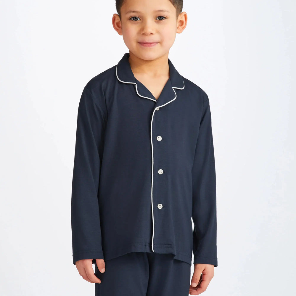 Derek Rose Kids' Pyjamas Basel Micro Modal Stretch Navy Derek Rose