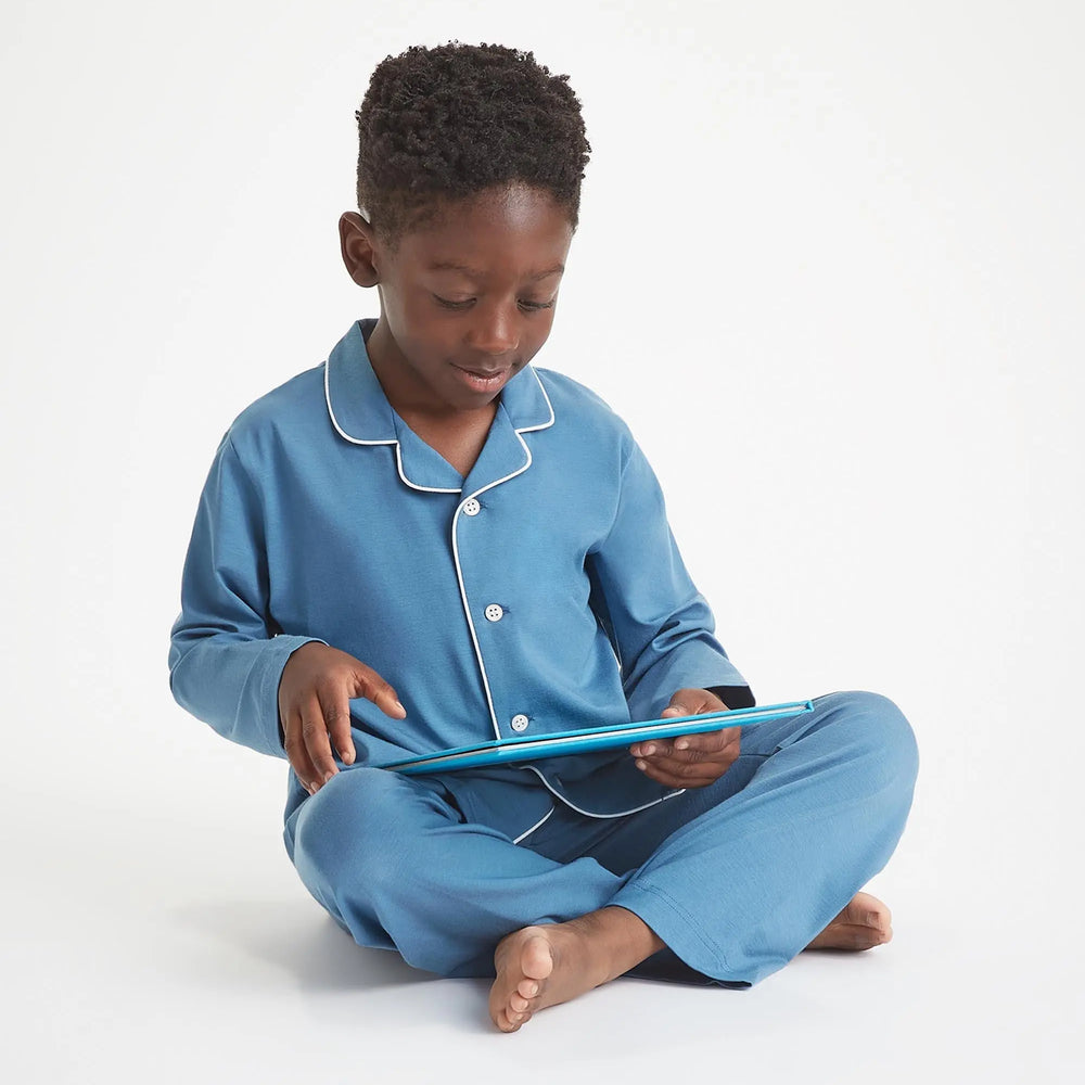 Derek Rose Kids' Pyjamas Basel Micro Modal Stretch Steel Blue Derek Rose