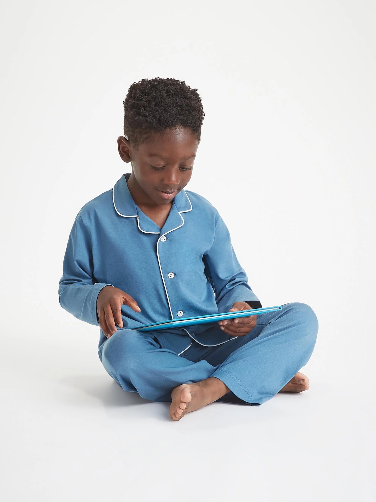 Derek Rose Kids' Pyjamas Basel Micro Modal Stretch Steel Blue Derek Rose