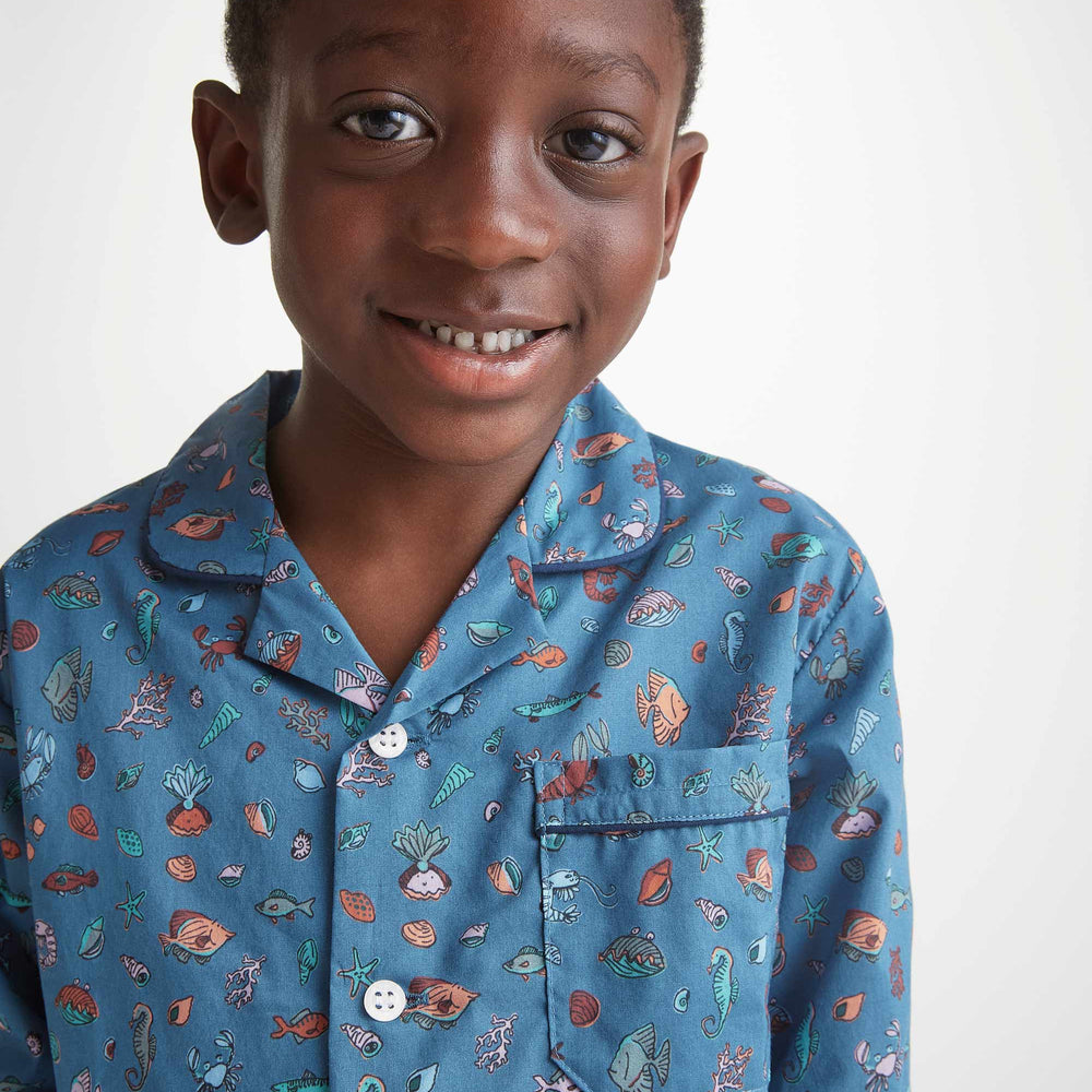 Derek Rose Kids' Pyjamas Cotton Batiste Blue Sea Friends Print Derek Rose