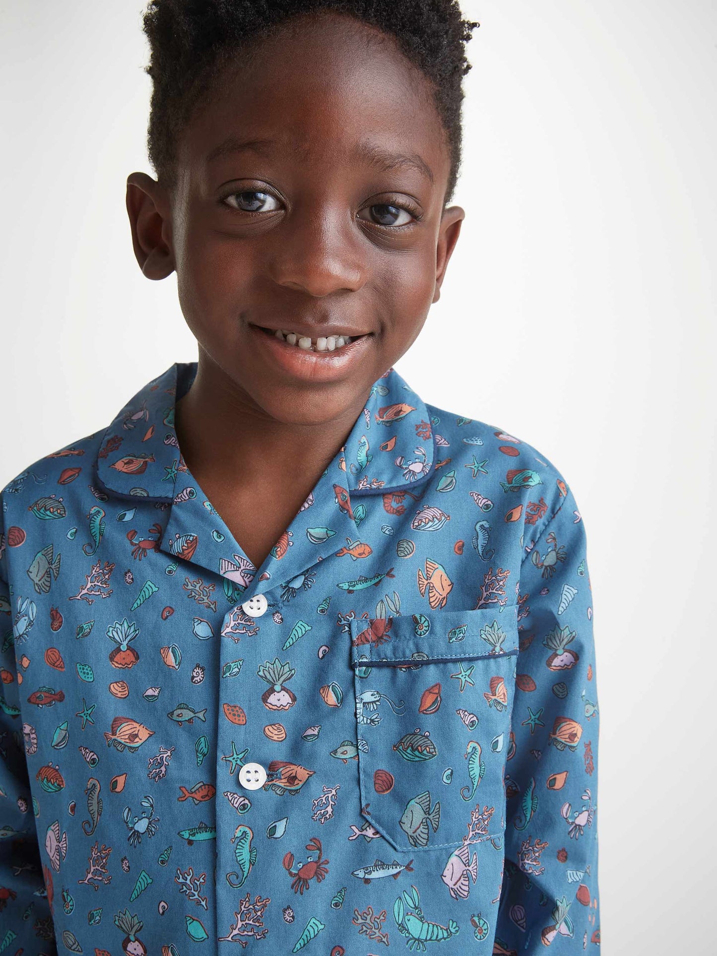 Derek Rose Kids' Pyjamas Cotton Batiste Blue Sea Friends Print Derek Rose