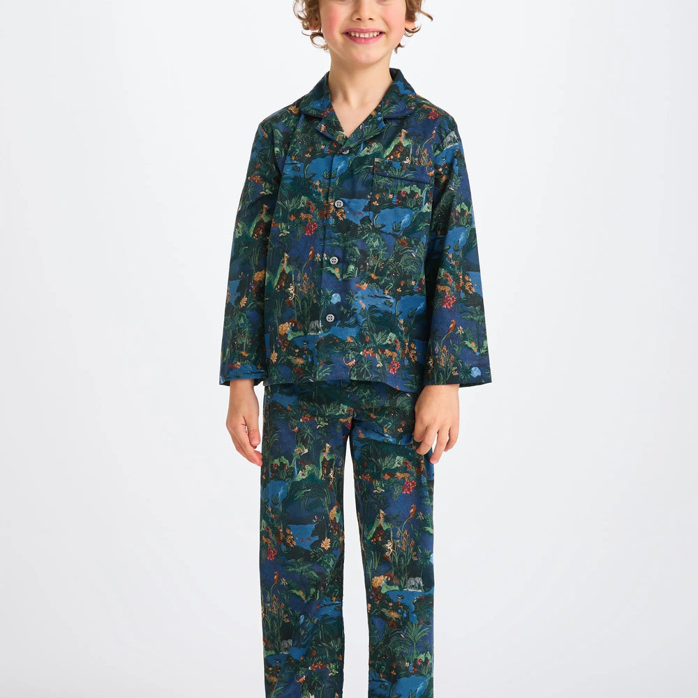 Derek Rose Kids' Pyjamas Cotton Batiste Multi Midnight Jungle Print Derek Rose