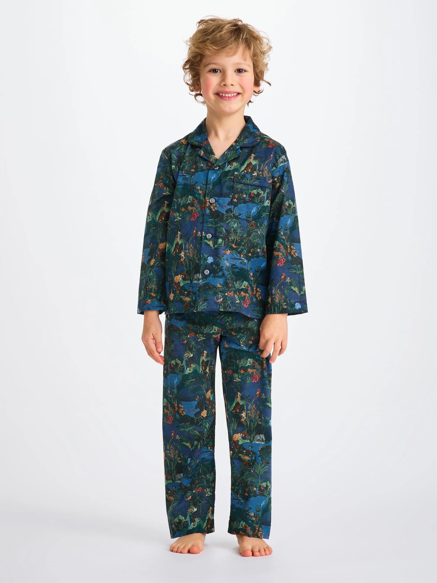 Derek Rose Kids' Pyjamas Cotton Batiste Multi Midnight Jungle Print Derek Rose