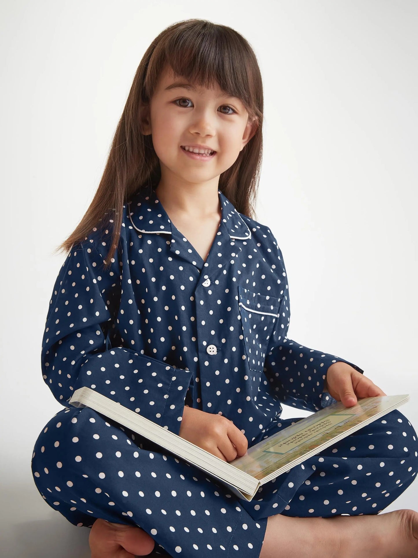 Derek Rose Kids' Pyjamas Cotton Batiste Navy Polka Dot Print Derek Rose