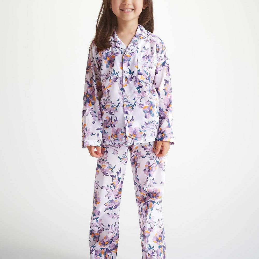 Derek Rose Kids' Pyjamas Cotton Batiste White Wildflower Print Derek Rose