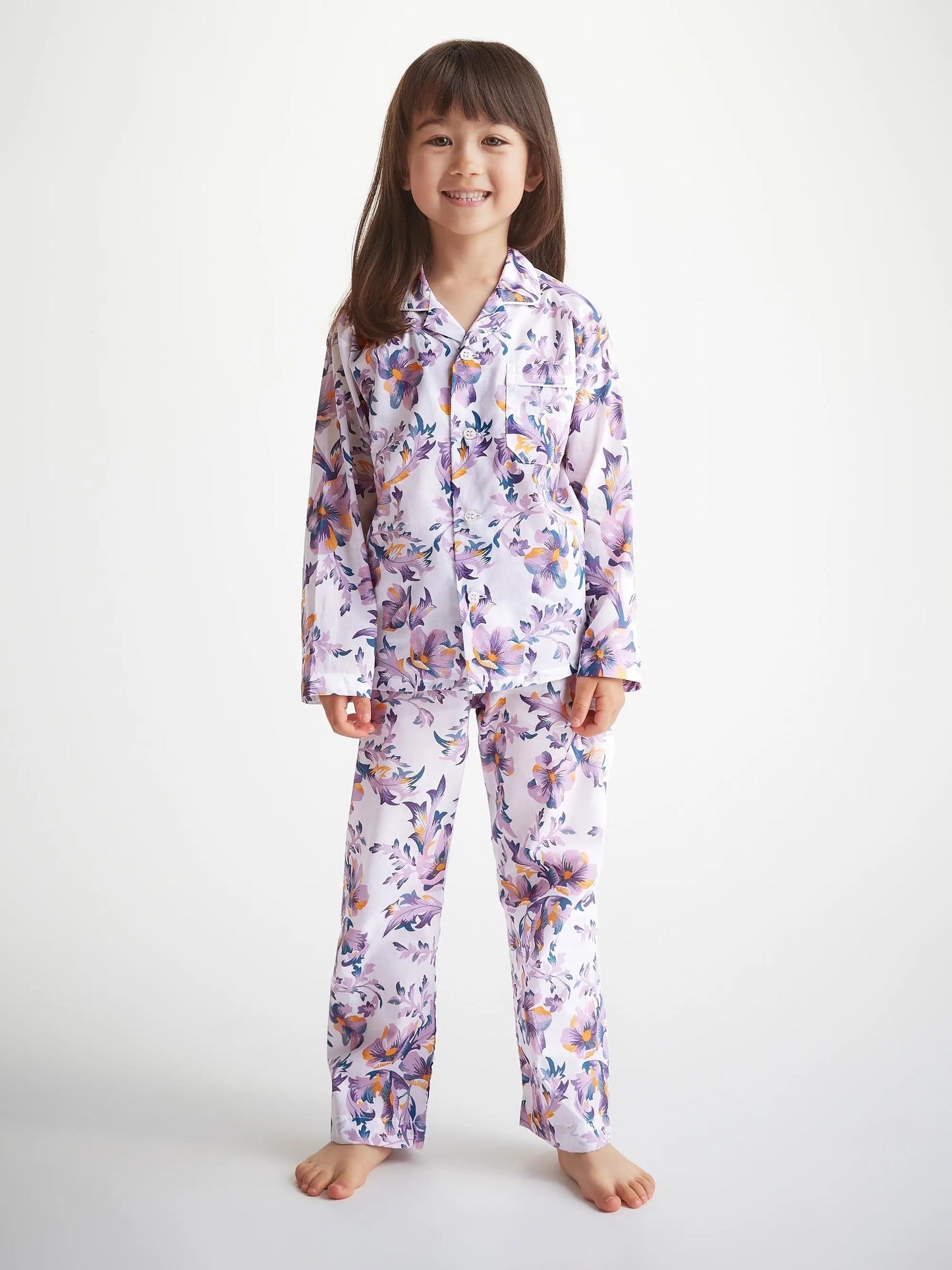 Derek Rose Kids' Pyjamas Cotton Batiste White Wildflower Print Derek Rose