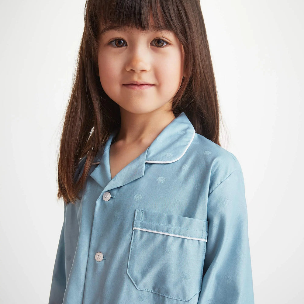 Derek Rose Kids' Pyjamas Cotton Jacquard Blue Seashell Pattern Derek Rose