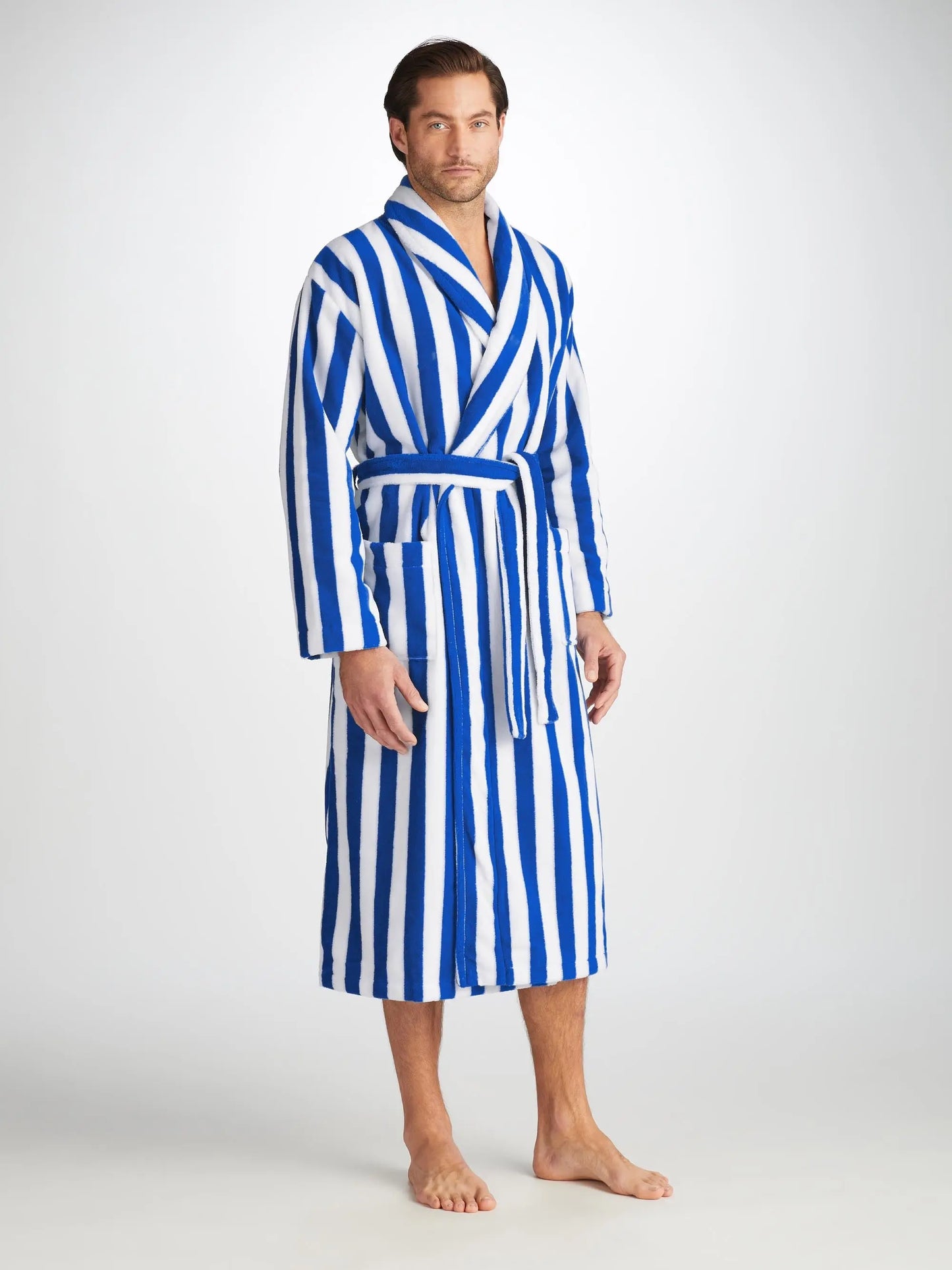 Derek Rose Men's Bathrobe Aston Terry Cotton Blue Derek Rose