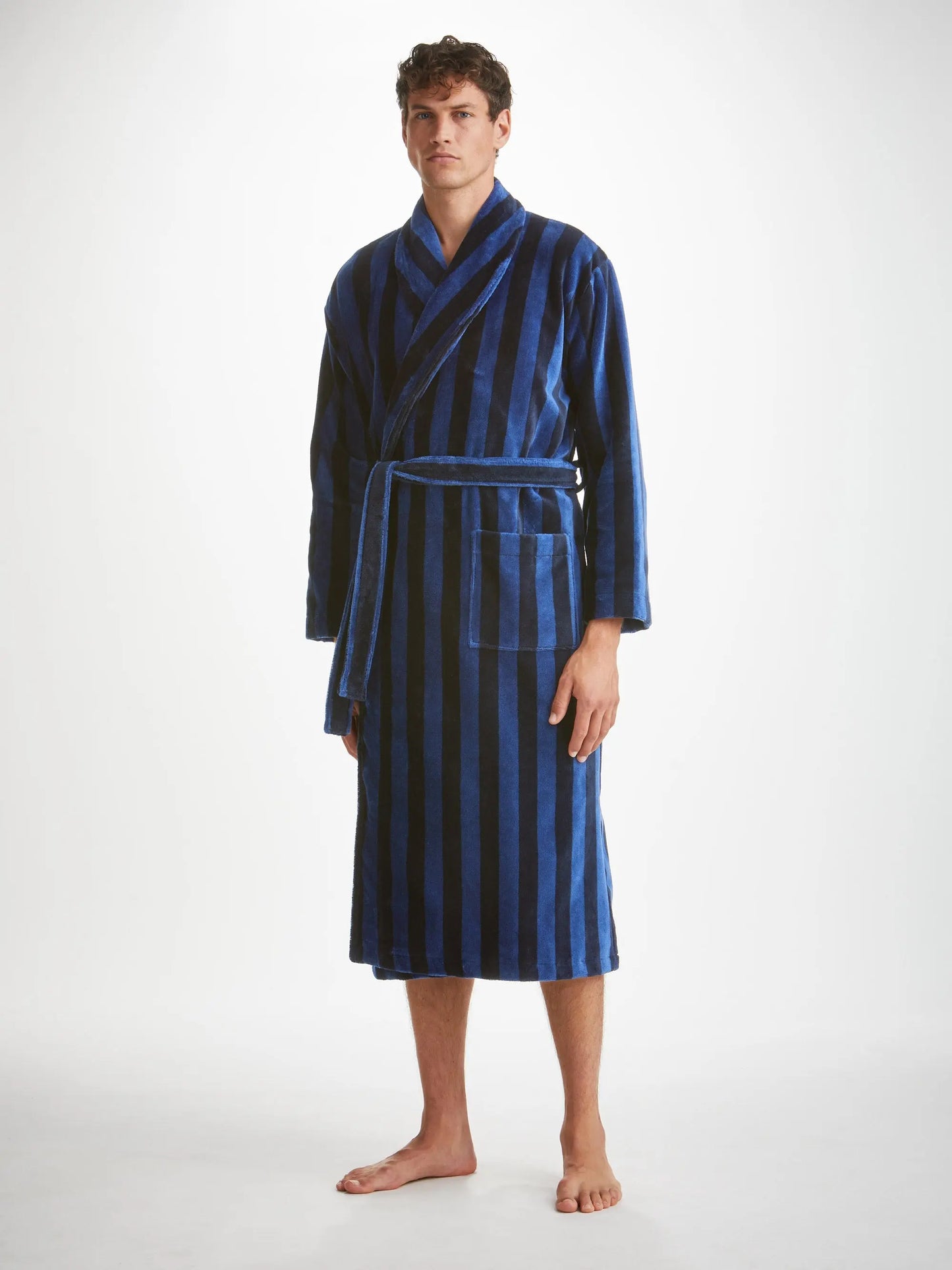 Derek Rose Men's Bathrobe Aston Terry Cotton Navy Derek Rose