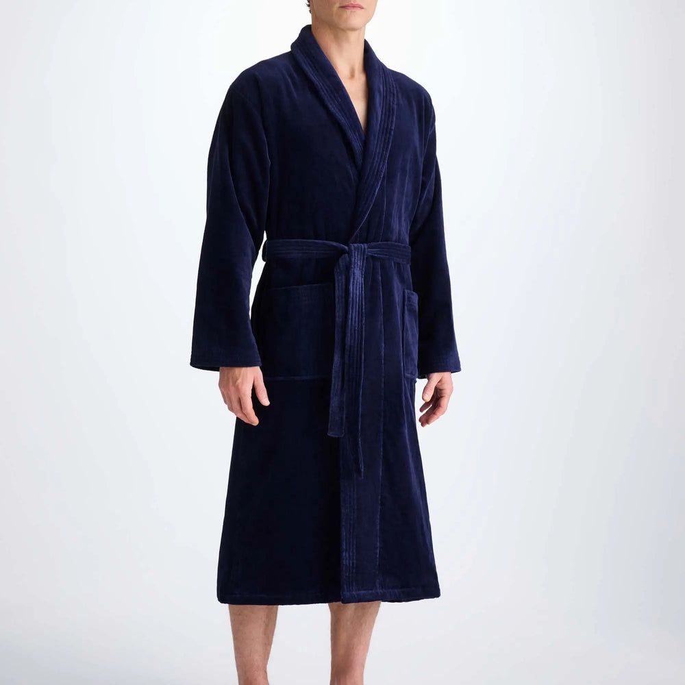 Derek Rose Men's Bathrobe Triton 10 Terry Cotton Navy Derek Rose