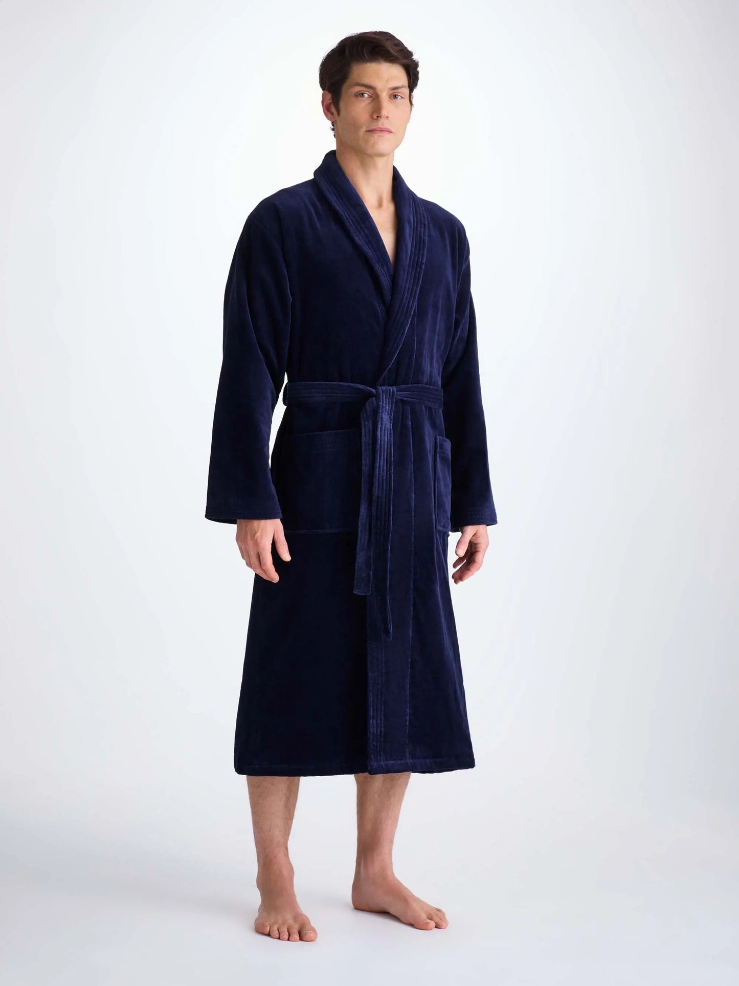 Derek Rose Men's Bathrobe Triton 10 Terry Cotton Navy Derek Rose
