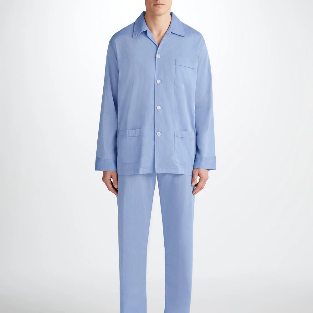 Derek Rose Men's Classic Fit Pyjamas Amalfi Cotton Batiste Blue Derek Rose