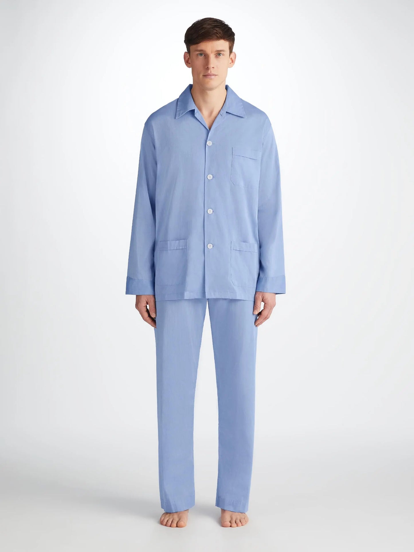 Derek Rose Men's Classic Fit Pyjamas Amalfi Cotton Batiste Blue Derek Rose