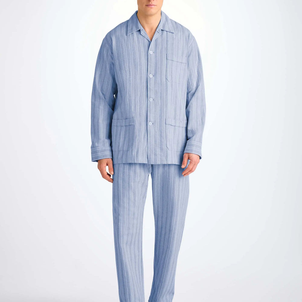 Derek Rose Men's Classic Fit Pyjamas Arran 20 Brushed Cotton Blue Derek Rose