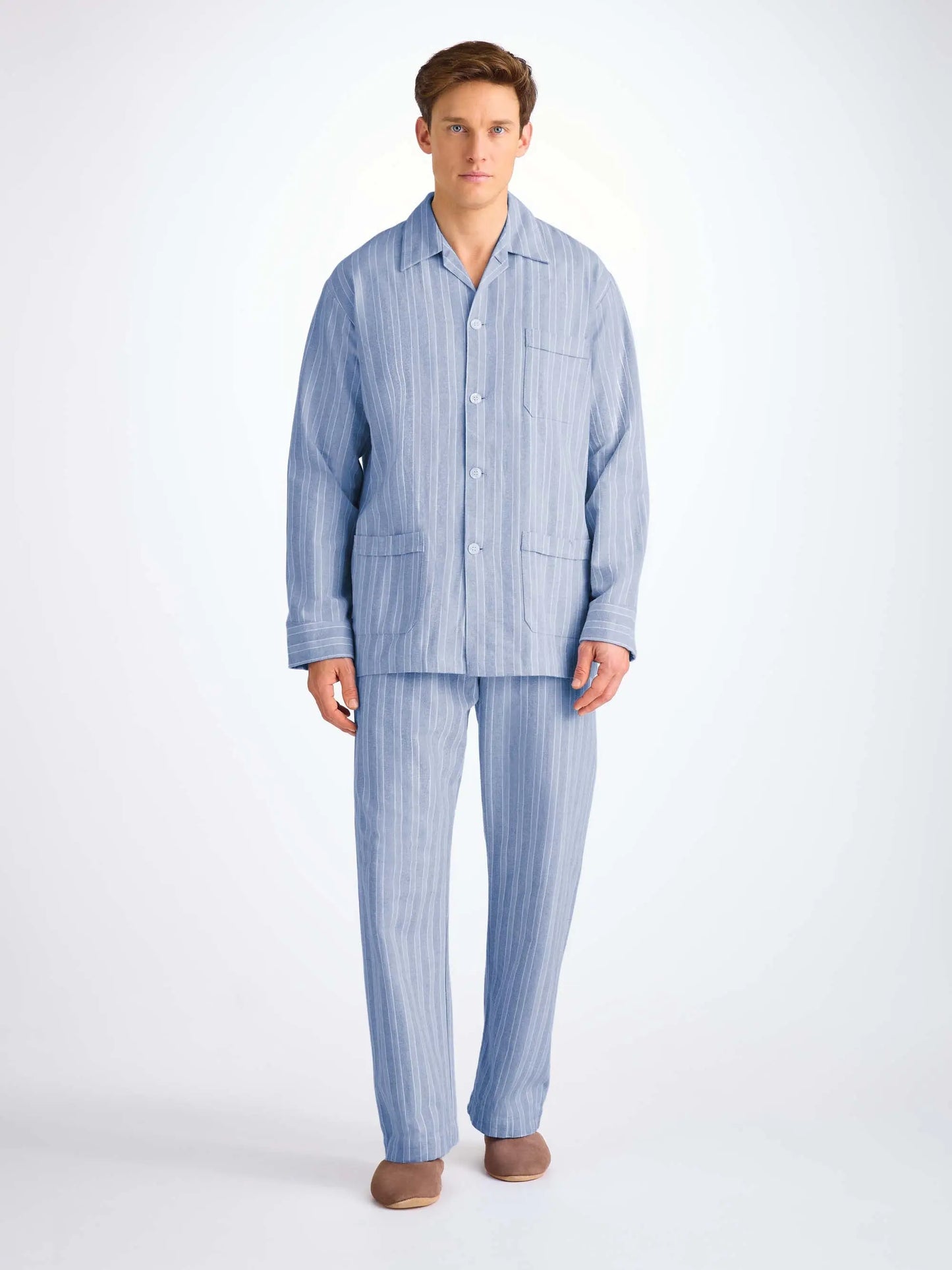 Derek Rose Men's Classic Fit Pyjamas Arran 20 Brushed Cotton Blue Derek Rose