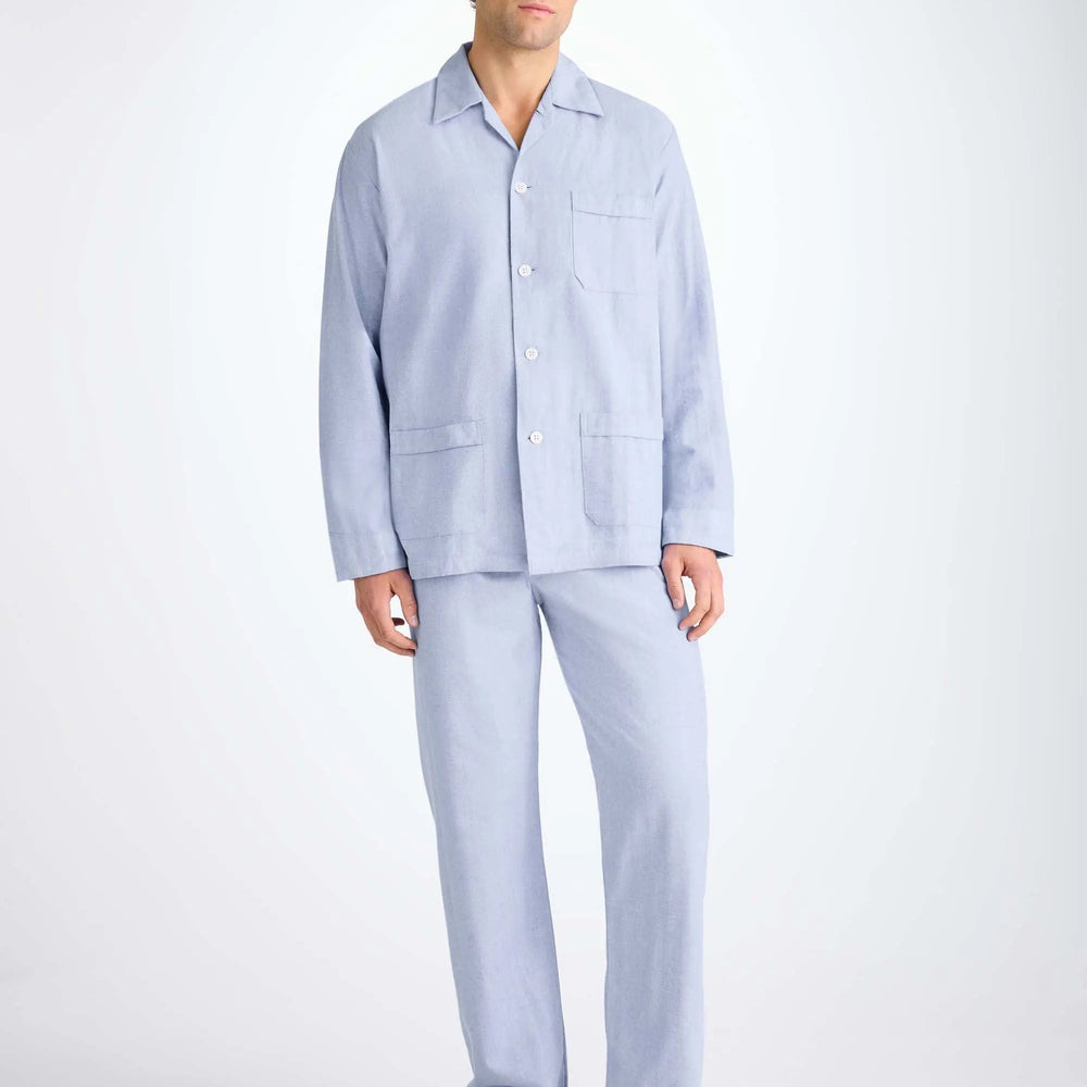 Derek Rose Men's Classic Fit Pyjamas Arran 24 Brushed Cotton Blue Derek Rose