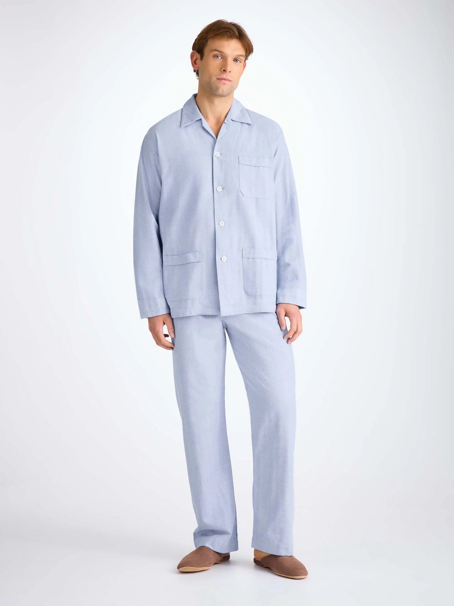 Derek Rose Men's Classic Fit Pyjamas Arran 24 Brushed Cotton Blue Derek Rose
