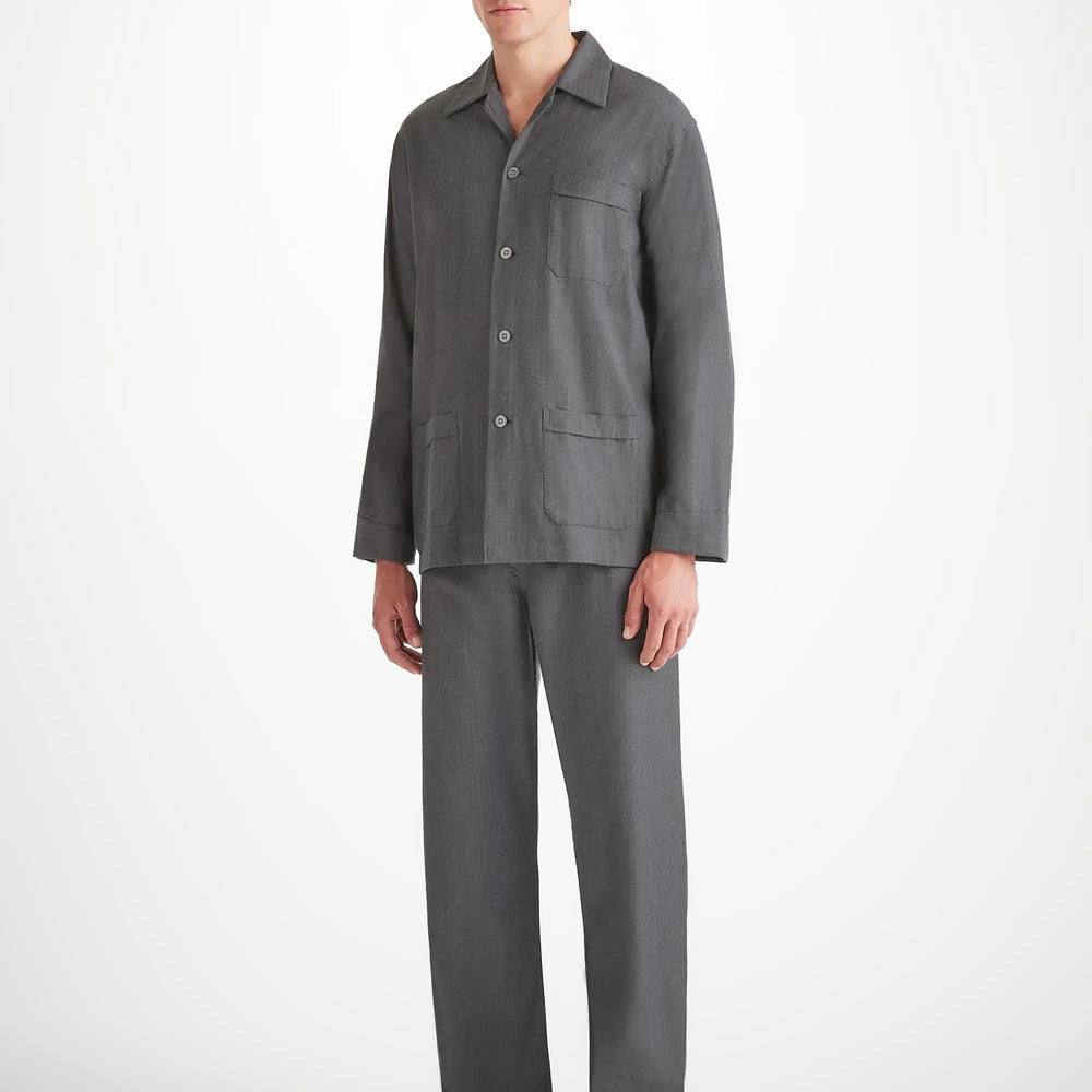 Derek Rose Men's Classic Fit Pyjamas Balmoral Brushed Cotton Charcoal Derek Rose