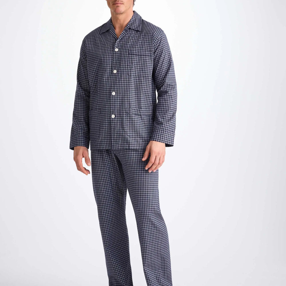 Derek Rose Men's Classic Fit Pyjamas Braemar 32 Brushed Cotton Navy Derek Rose