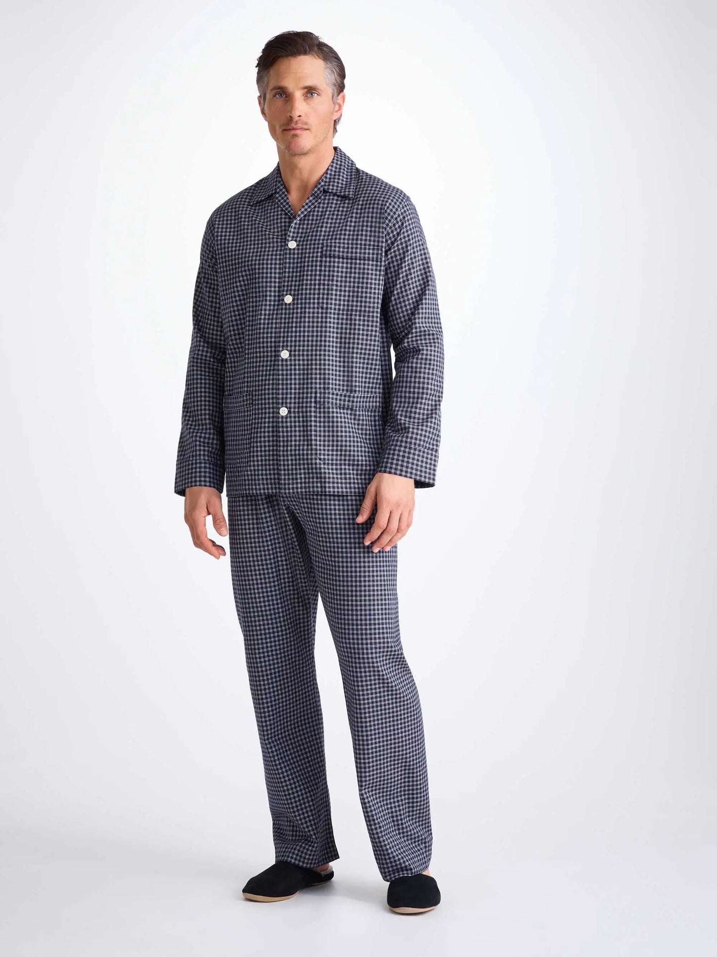 Derek Rose Men's Classic Fit Pyjamas Braemar 32 Brushed Cotton Navy Derek Rose