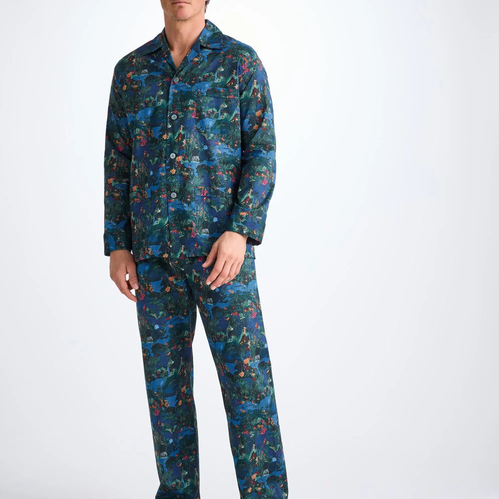 Derek Rose Men's Classic Fit Pyjamas Cotton Batiste Multi Midnight Jungle Print Derek Rose