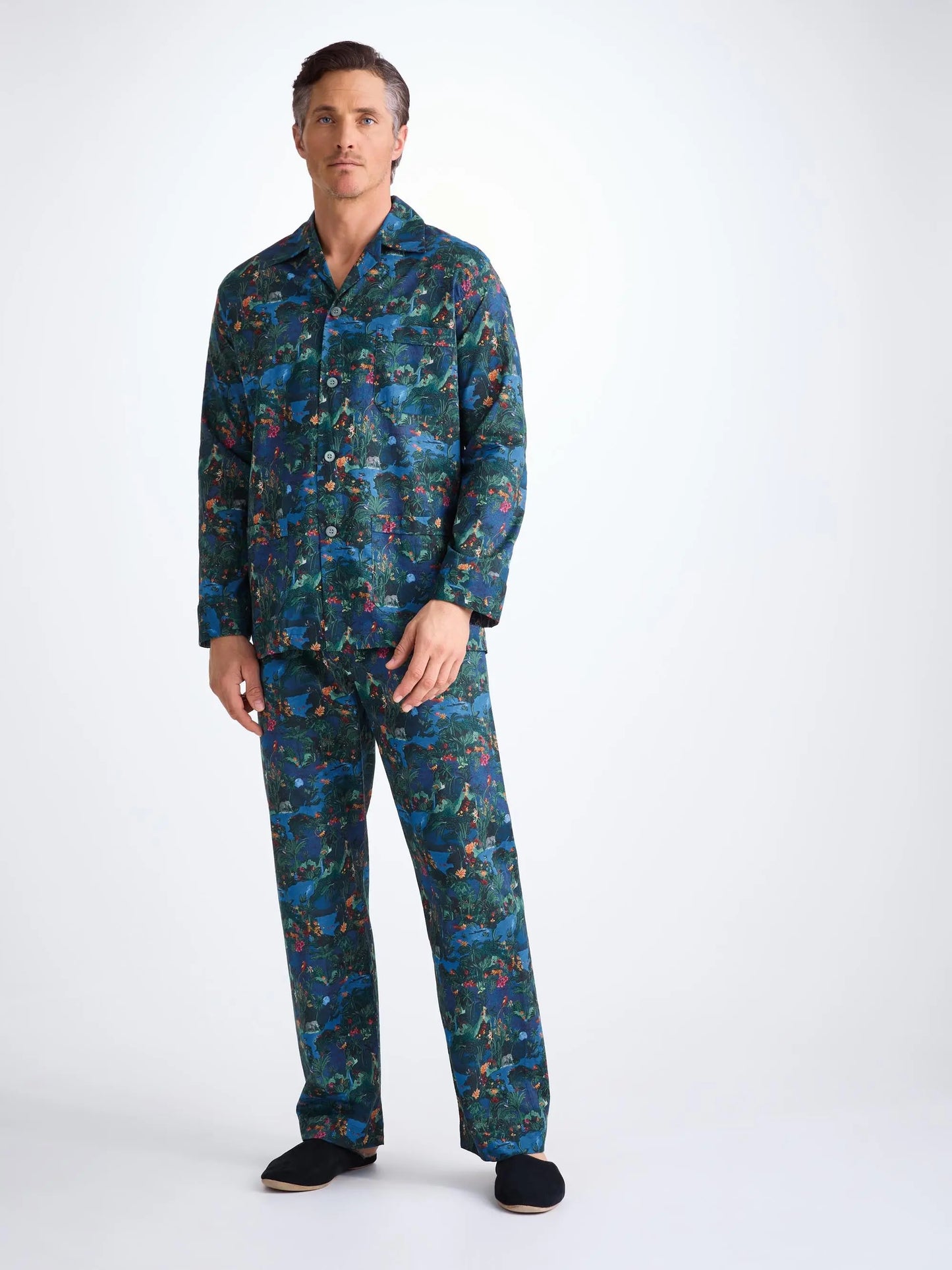 Derek Rose Men's Classic Fit Pyjamas Cotton Batiste Multi Midnight Jungle Print Derek Rose