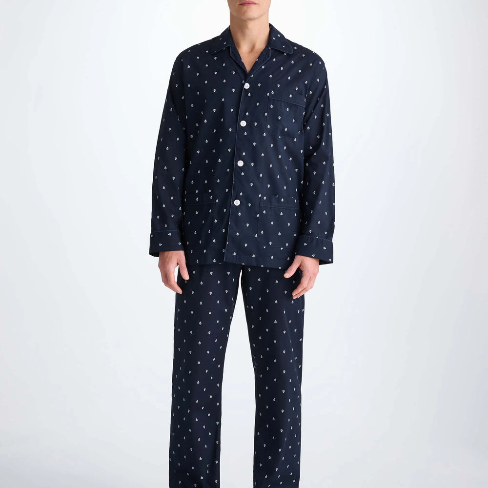 Derek Rose Men's Classic Fit Pyjamas Cotton Batiste Navy Paisley Motif Derek Rose