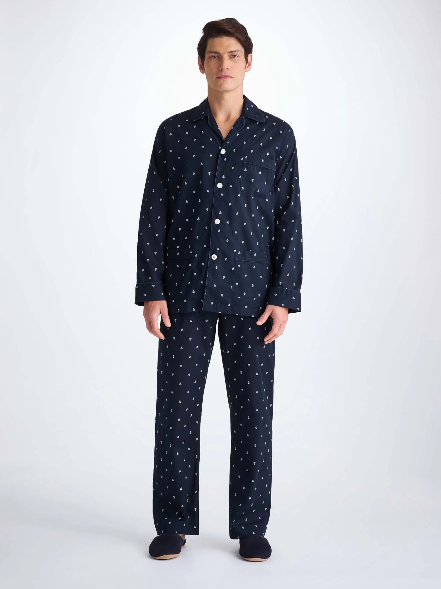 Derek Rose Men's Classic Fit Pyjamas Cotton Batiste Navy Paisley Motif Derek Rose