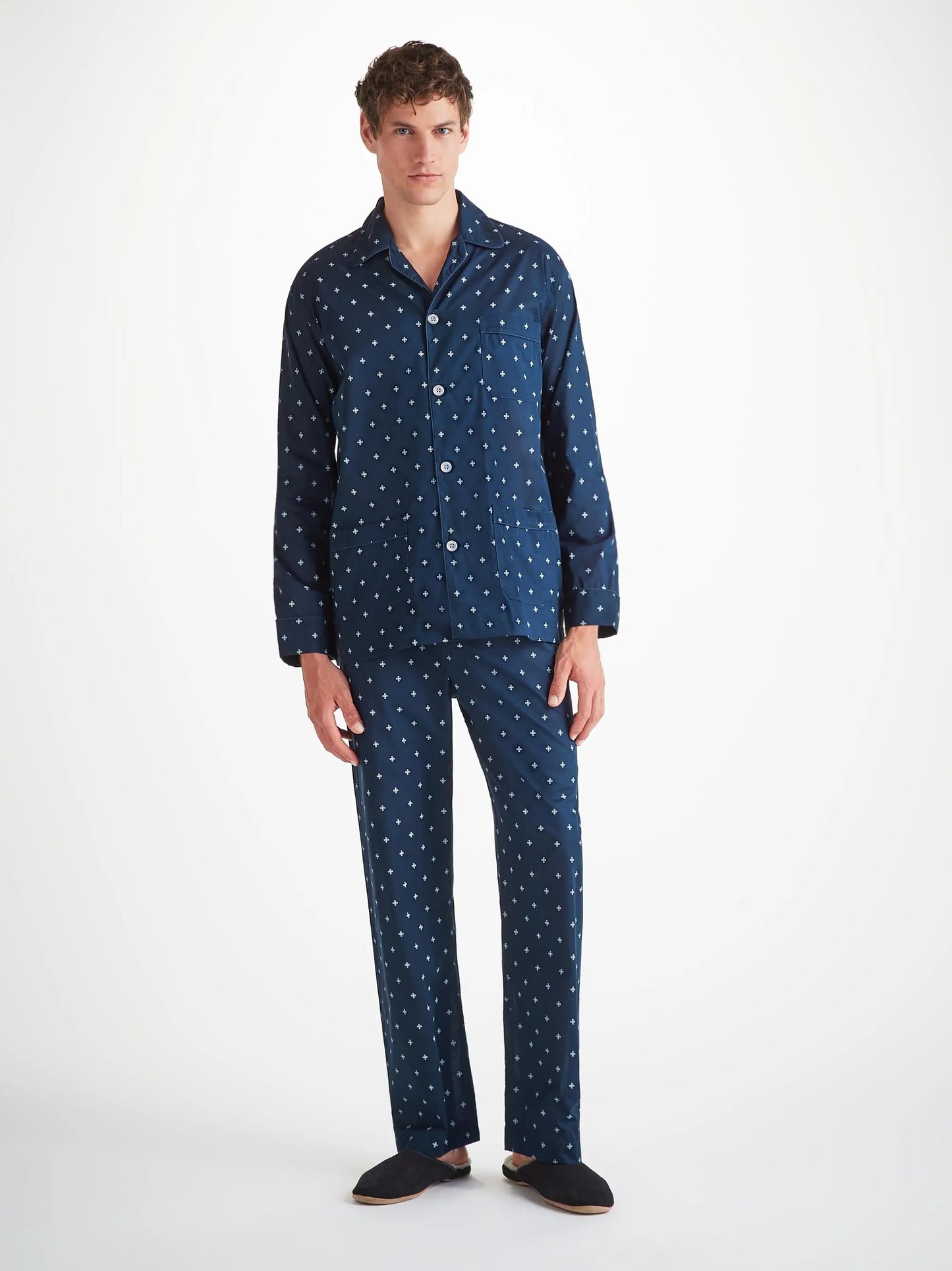 Derek Rose Men's Classic Fit Pyjamas Cotton Batiste Navy Sailor's Knot Print Derek Rose