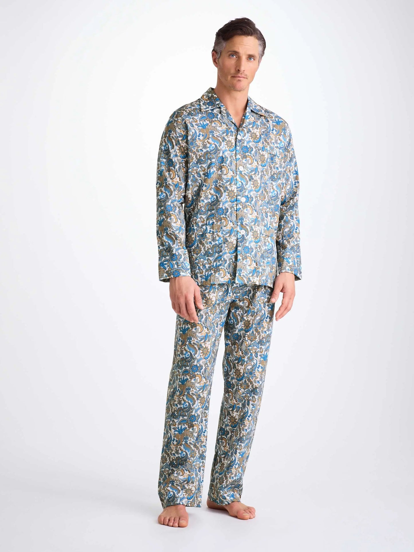 Derek Rose Men's Classic Fit Pyjamas Cotton Batiste White Jungle Paisley Print Derek Rose